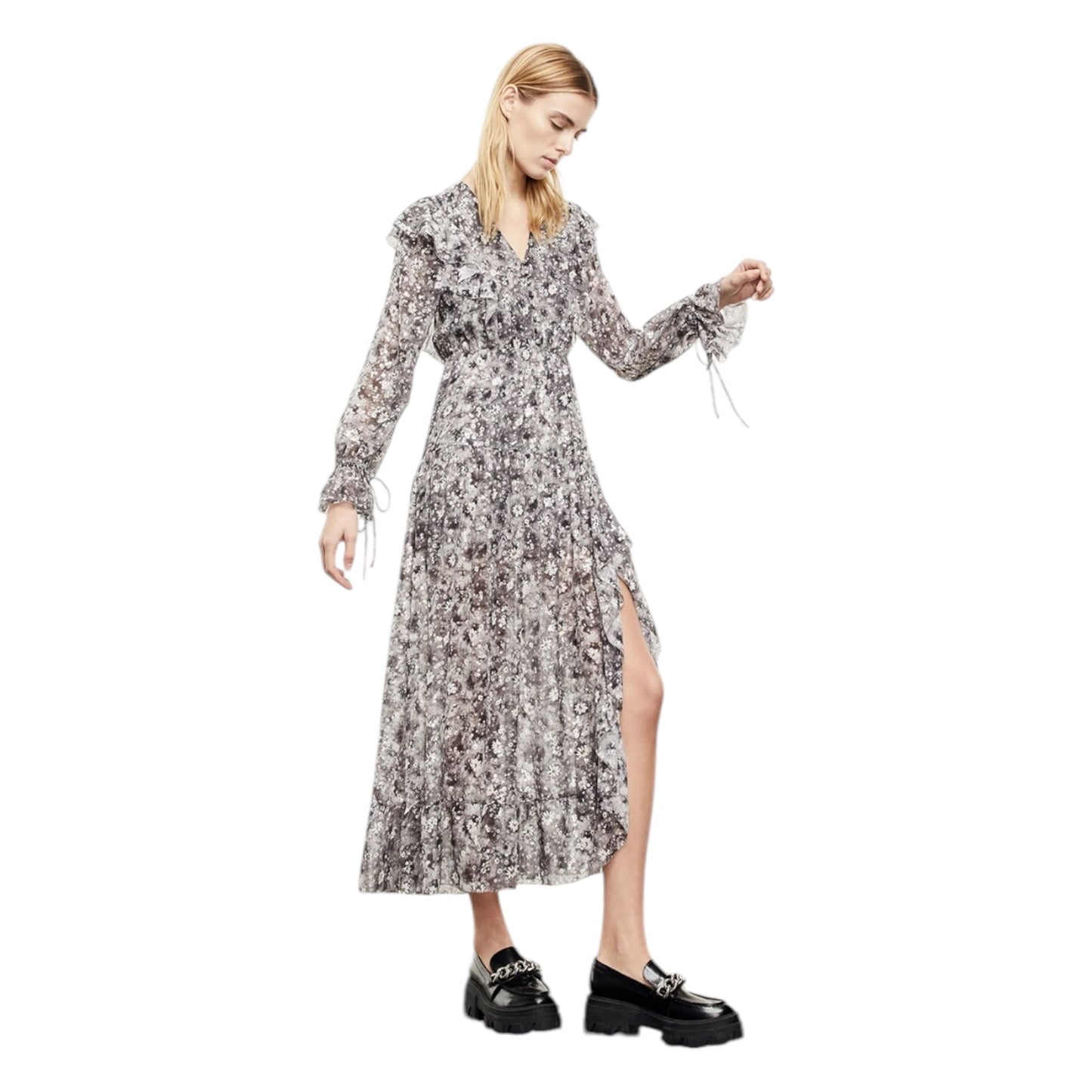 The Kooples Black and Silver Floral Dress - 10