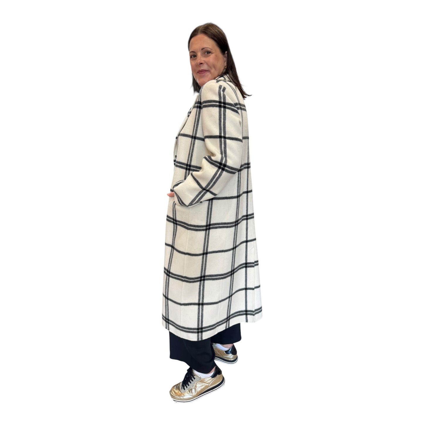Jaeger Pure Wool Cream and Black Check Coat - 14