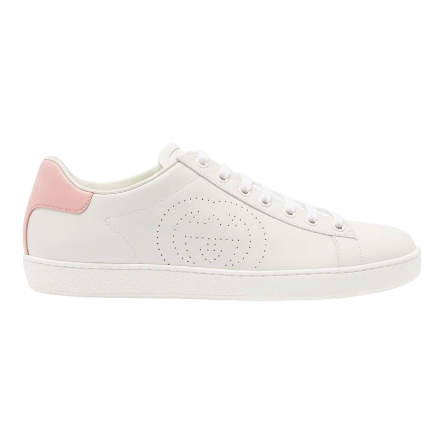 Gucci Ace White and Pink Perforated Trainers - 37.5 / 4.5