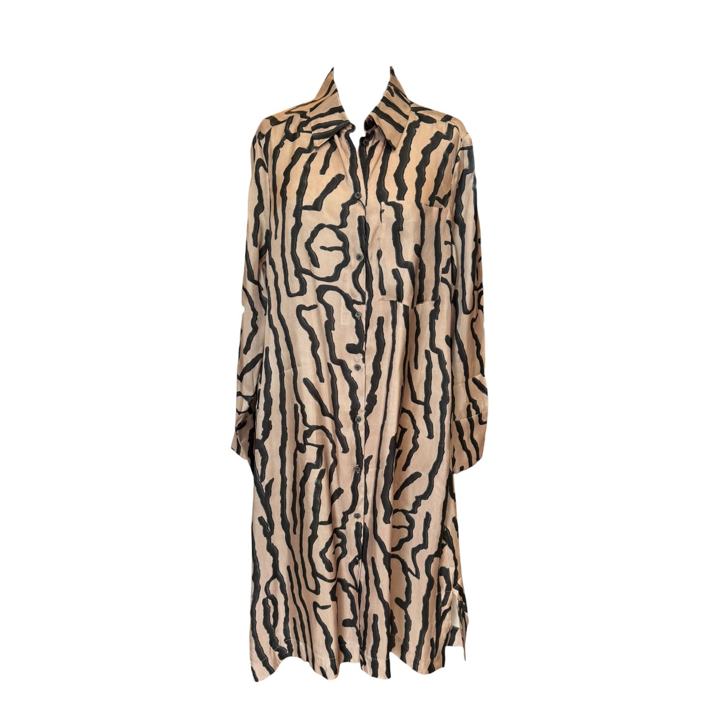 Luisa Cerano Taupe and Black Pattern Shirt Dress - 12/14 - NEW