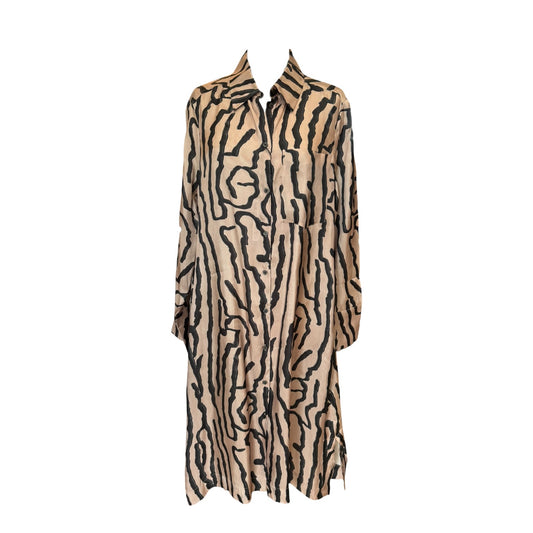 Luisa Cerano Taupe and Black Pattern Shirt Dress - 12/14 - NEW