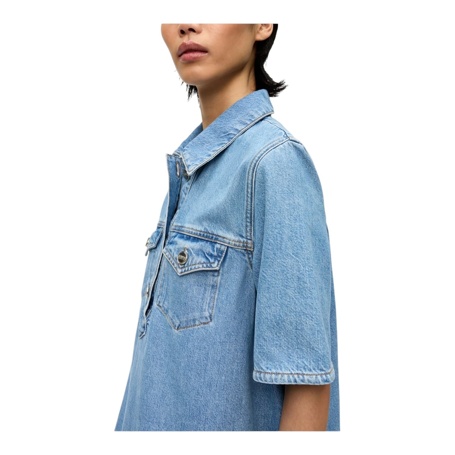 Ganni Broderie Anglaise Denim Mini Dress - 10