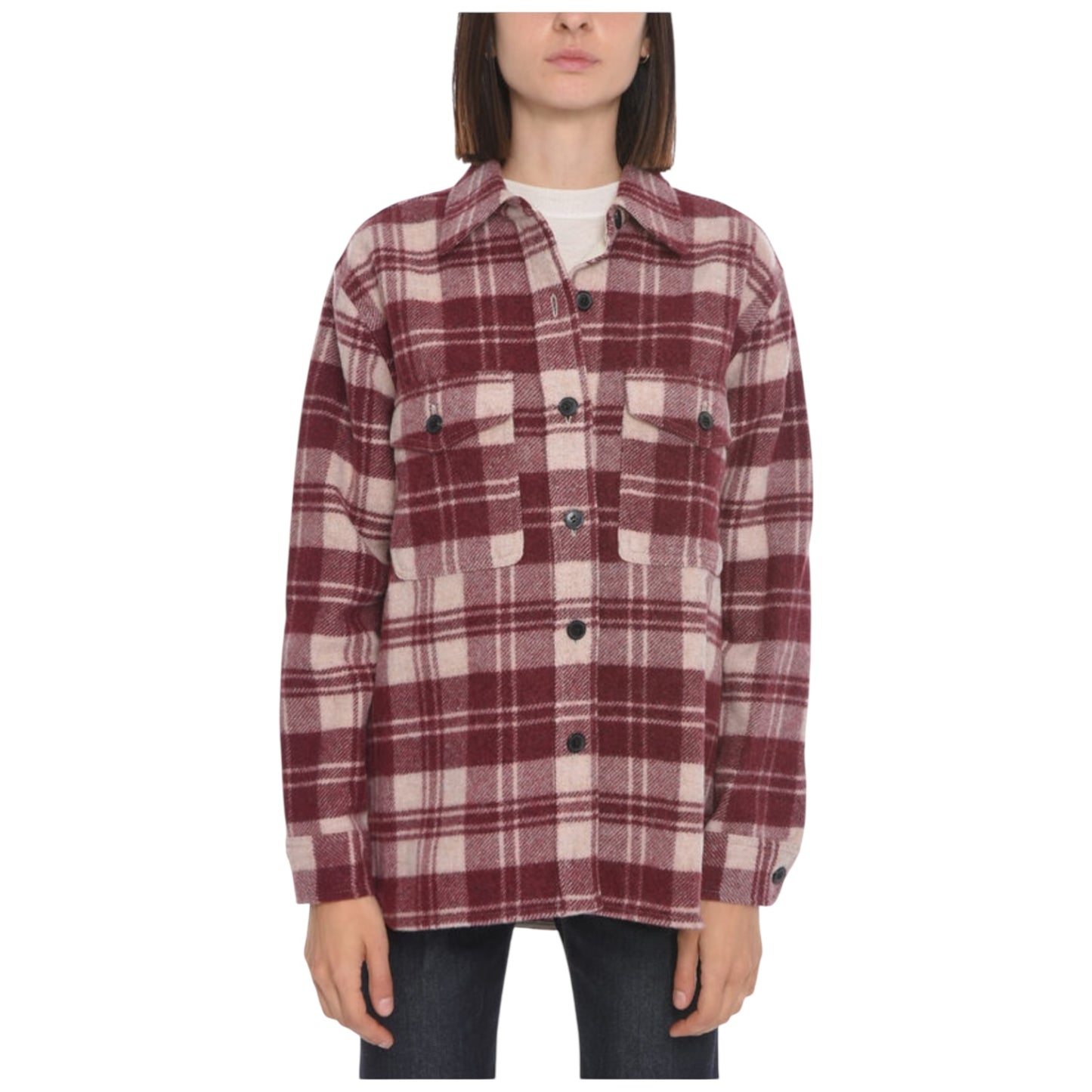 Isabel Marant Etoile Burgundy and Cream Plaid Check Wool Blend Faxon Shirt - 12/14