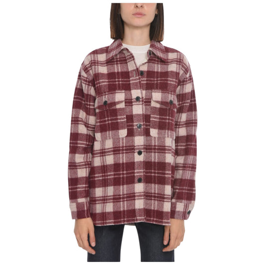 Isabel Marant Etoile Burgundy and Cream Plaid Check Wool Blend Faxon Shirt - 12/14