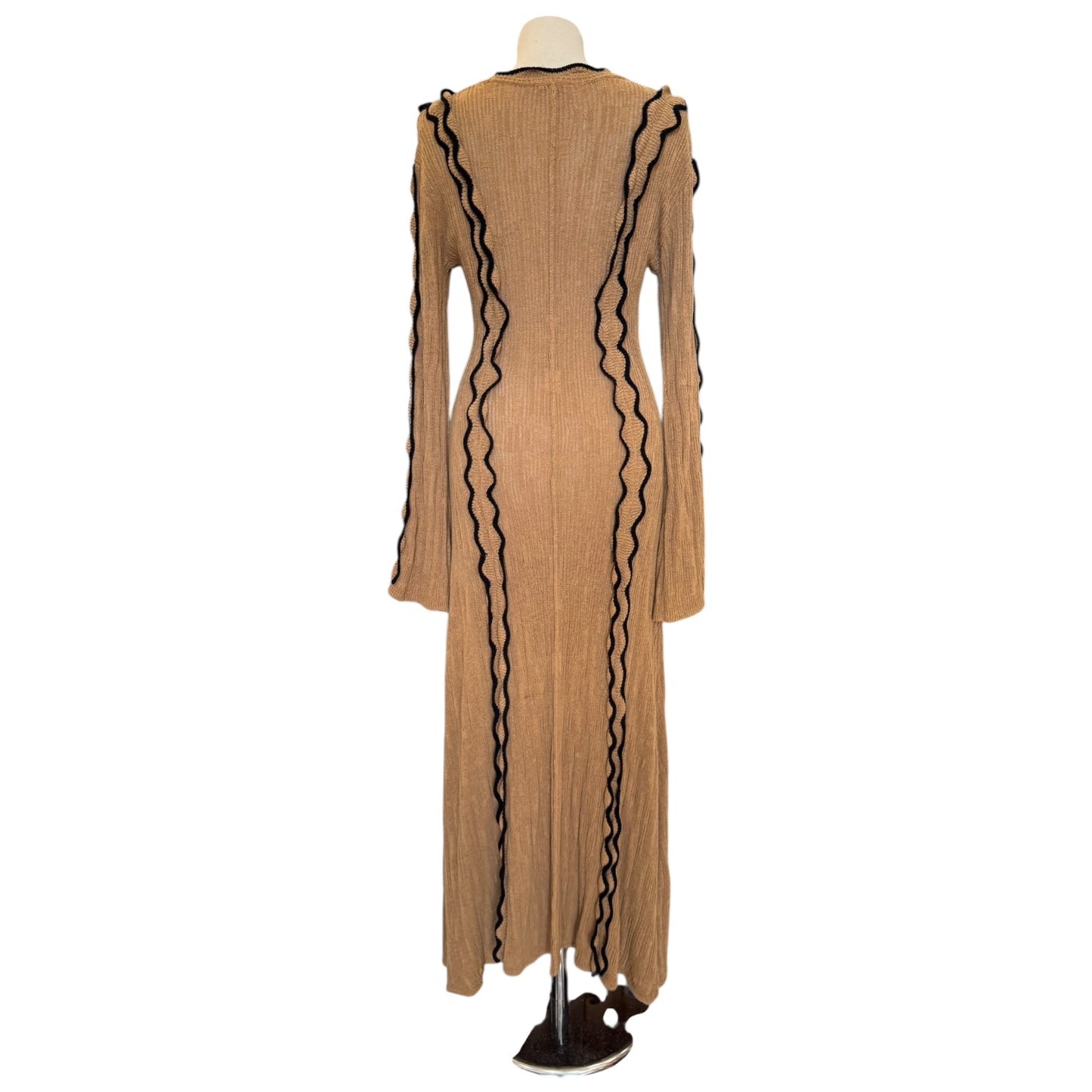 Jigsaw Camel and Black Scallop Trim Knitted Dress - 8/10