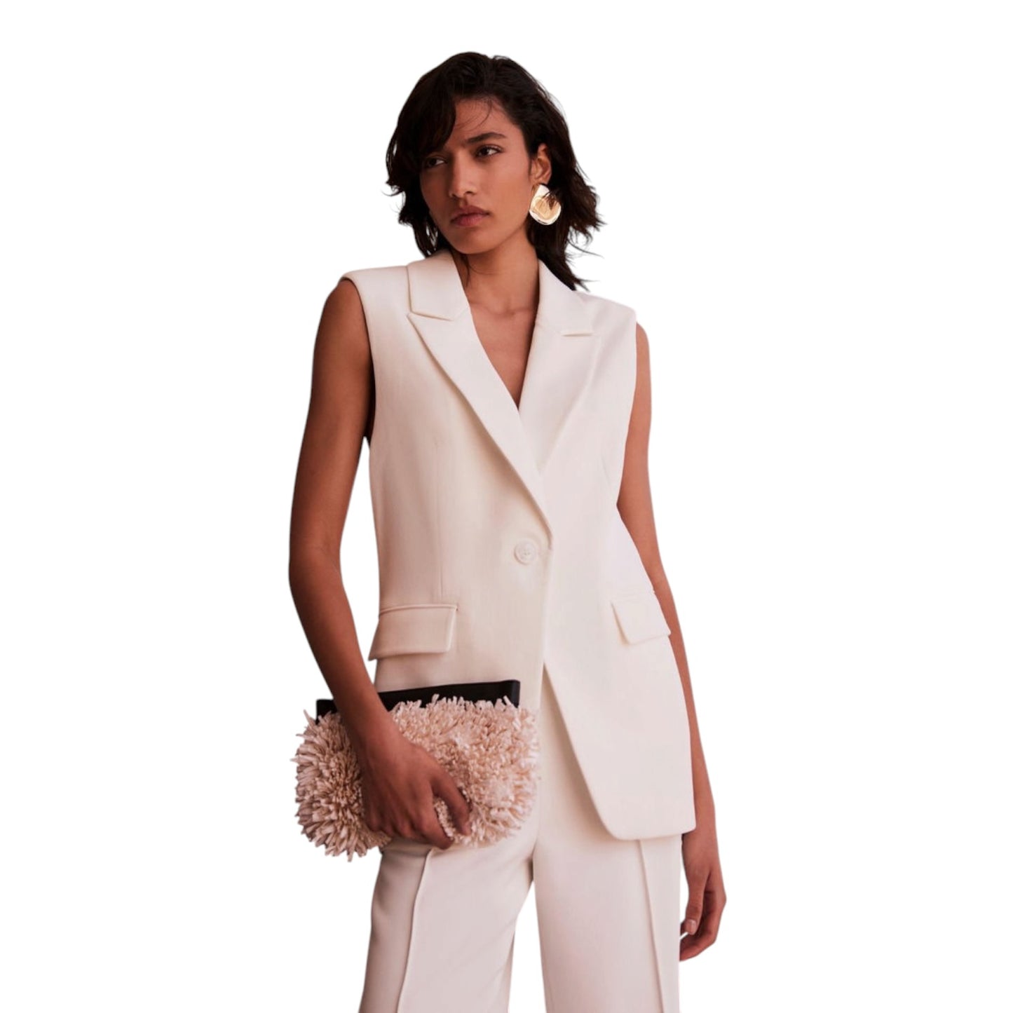 Mint Velvet  Longline Waistcoat in Ivory - 16 - NEW