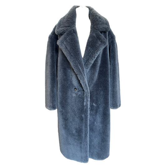 Meteo Yves Salomon Blue Wool Boucle Longline Coat - 10