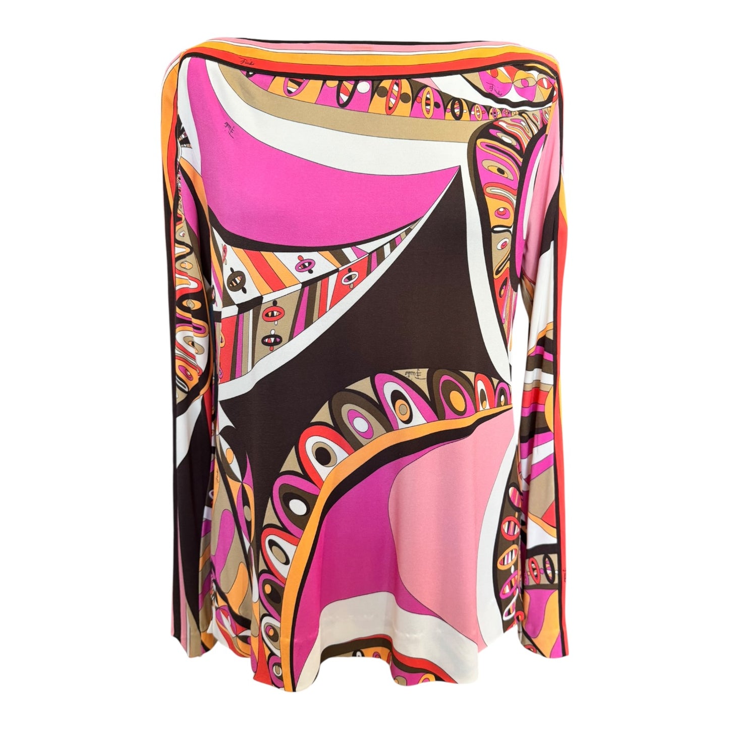 Emilio Pucci Boat Neck Pink Patterned Top - 10