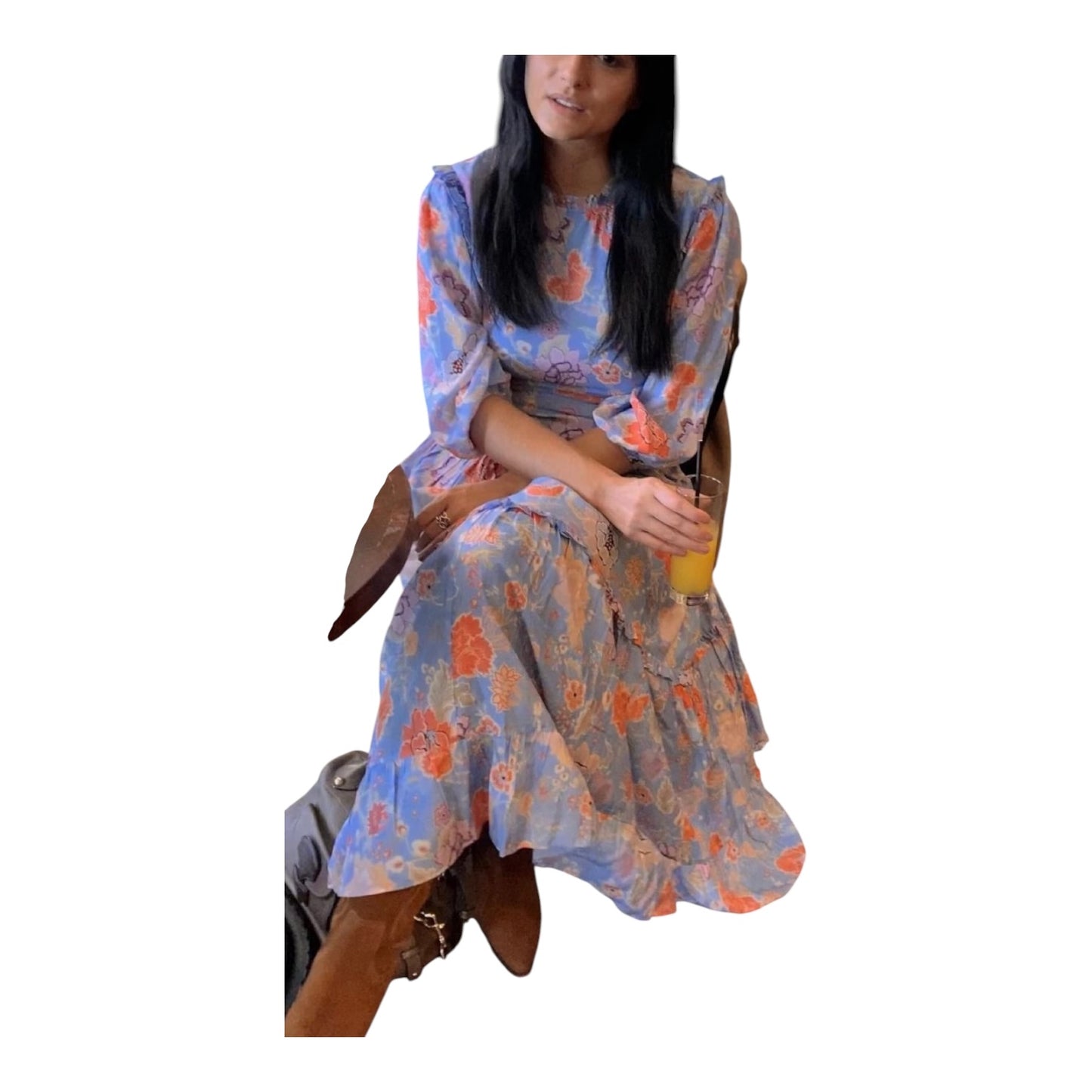 Rixo Monet Blue and Pink Floral Tiered Dress - 16
