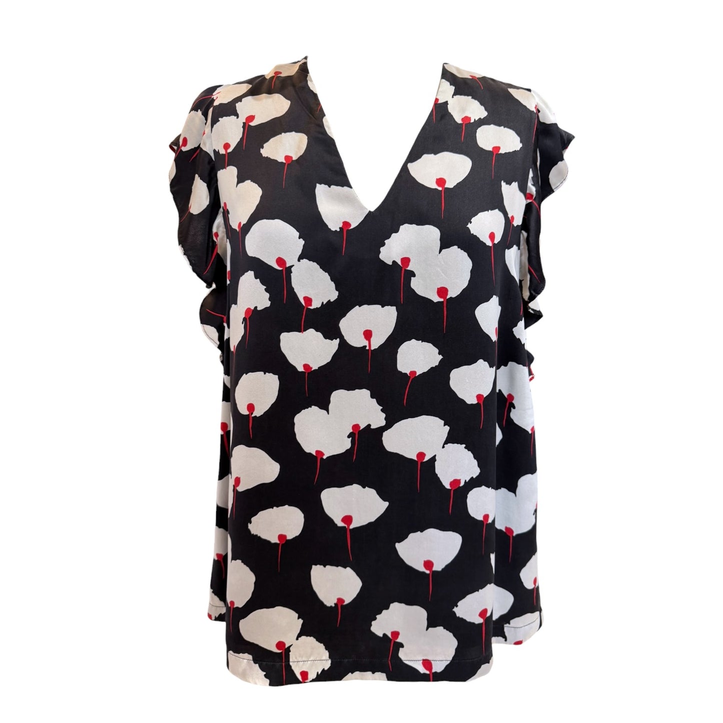 Max Mara Studio Navy, White and Red Floral Silk Top - 12
