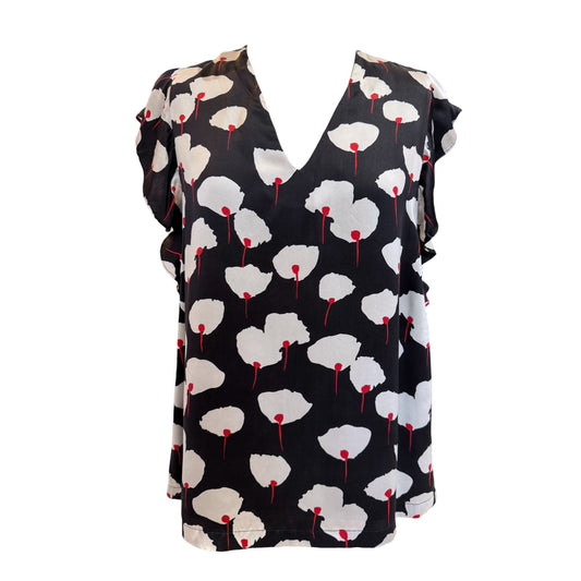 Max Mara Studio Navy, White and Red Floral Silk Top - 12