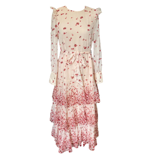 Whistles Peach Floral Midi Dress - 10 - NEW