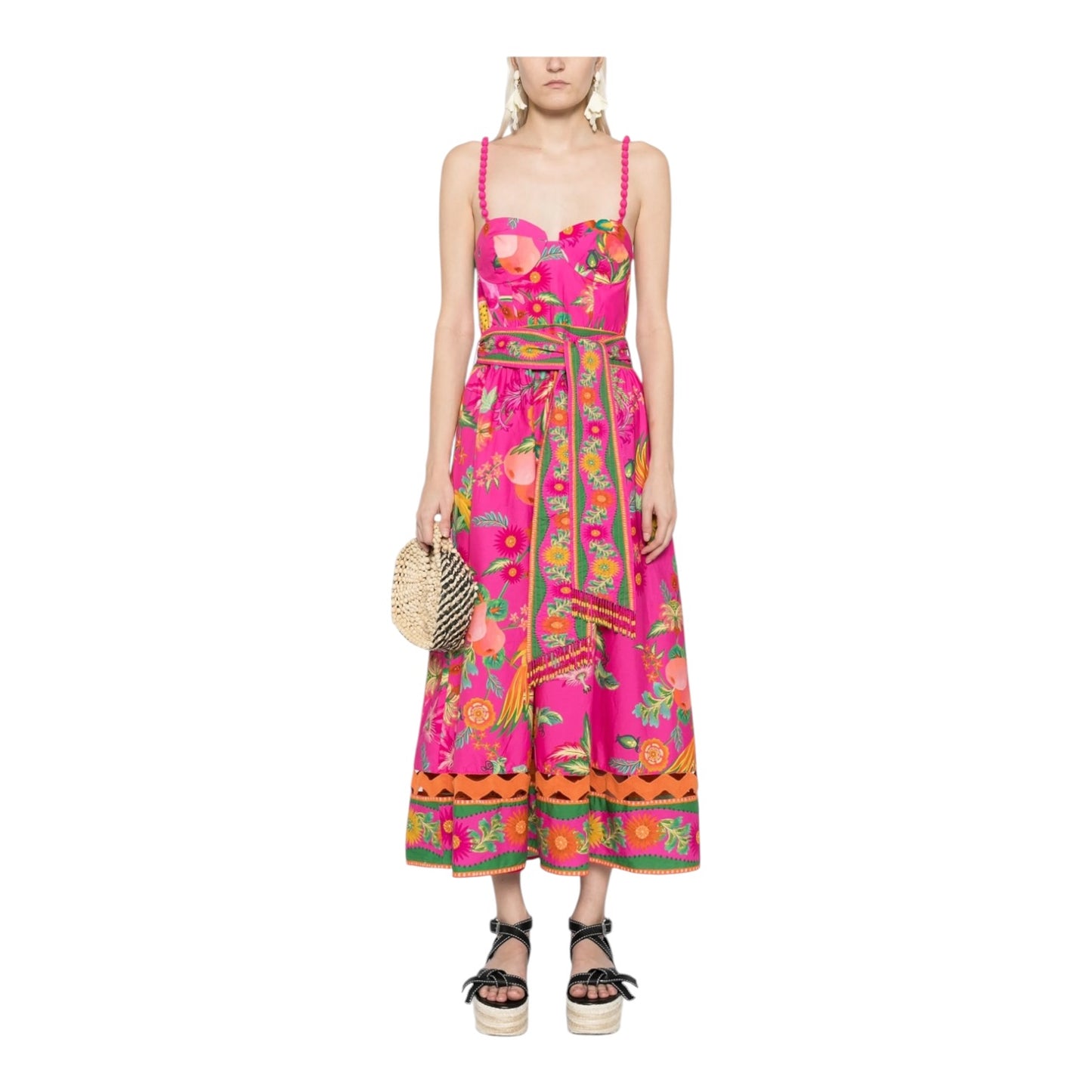 Farm Rio Pink Fruit Garden Printed Cotton Midi Dress - 8/10