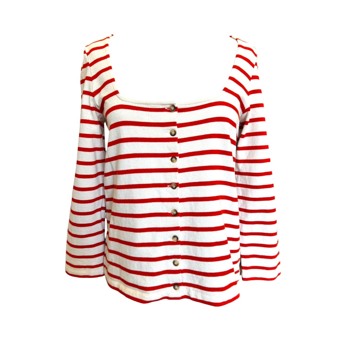 Sézane Linéa Marinière Stripe Top in Ecru/Bright Red - 10