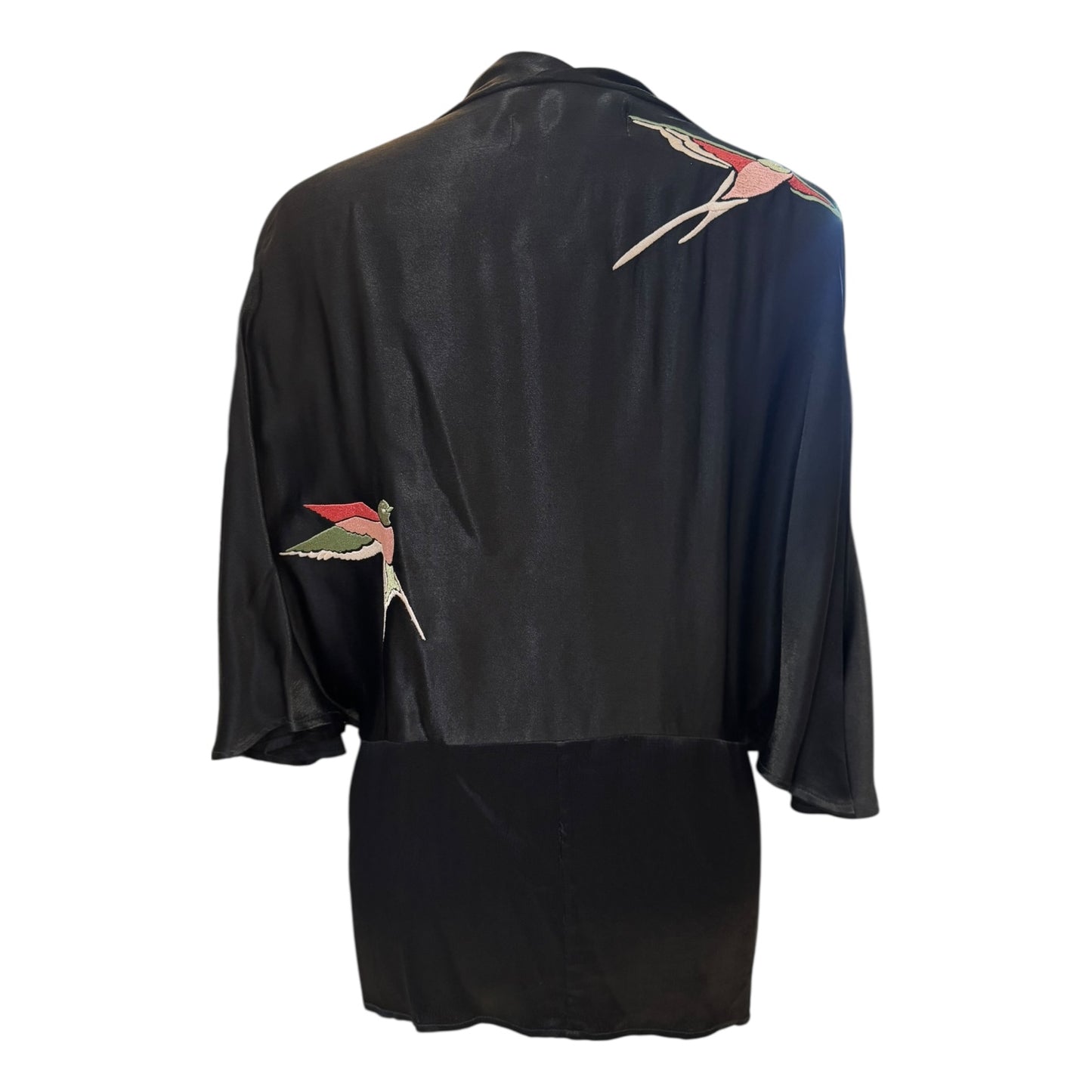 Tallulah and Hope Black Satin Bird Embroidery Wrap Top - 12 - NEW