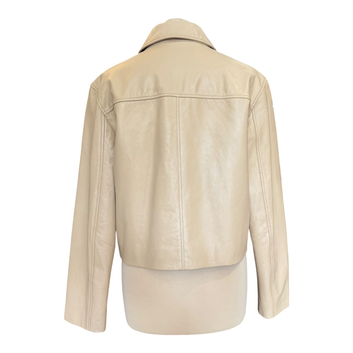 Massimo Dutti Cream Crop Leather Jacket - 10/12
