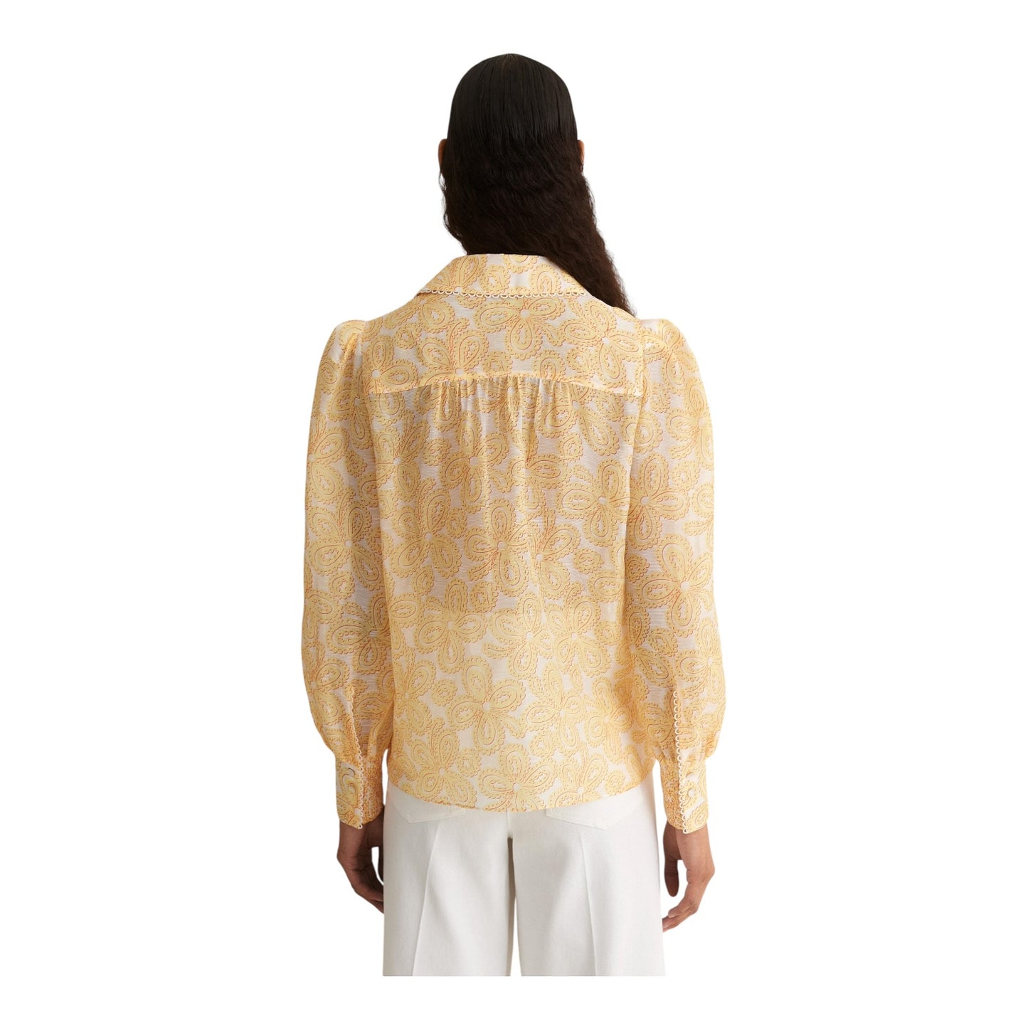 Me + Em Silk Linen Lace Balloon Sleeve Blouse - 14