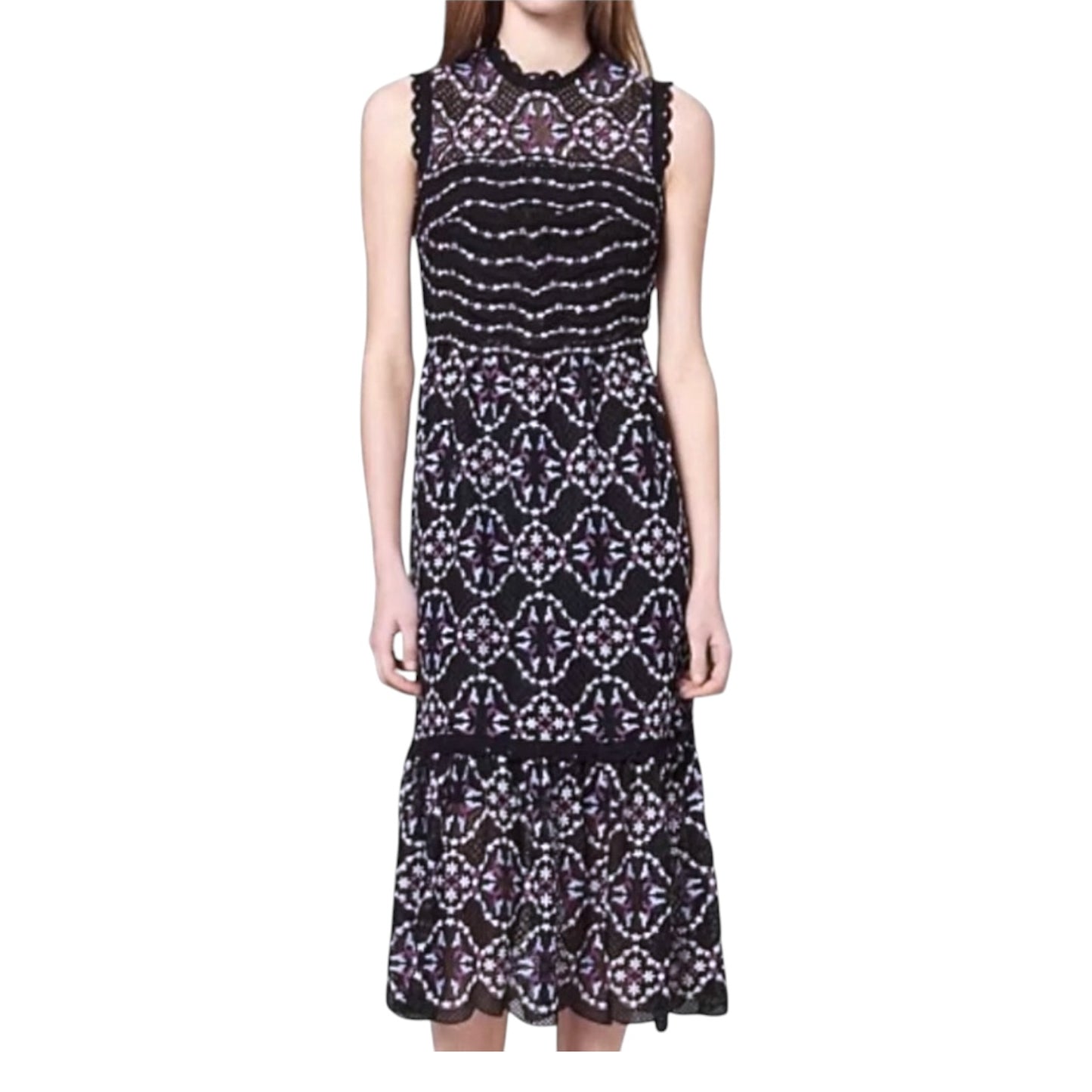 Sandro Black Sleeveless Lace Dress - 10
