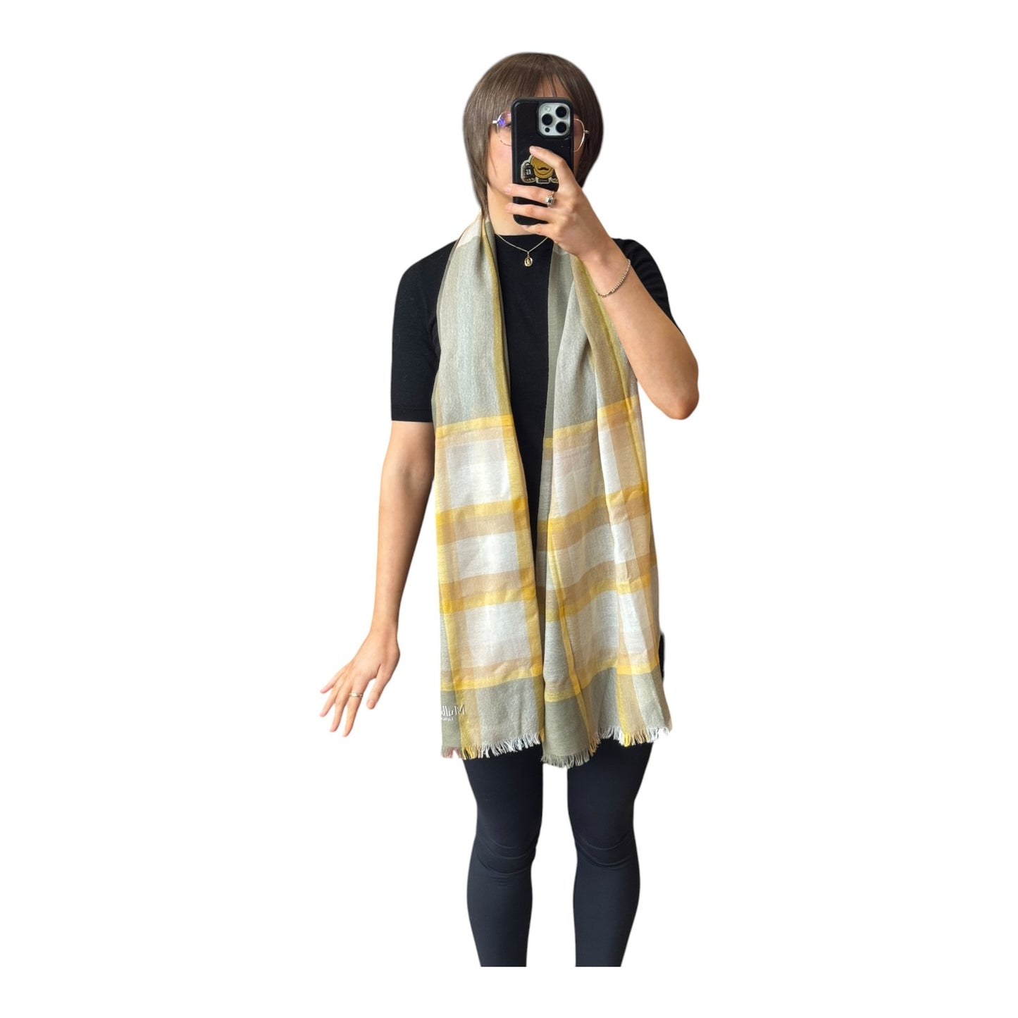 Mulberry Mega Check Green and Yellow Lightweight Scarf - NEW