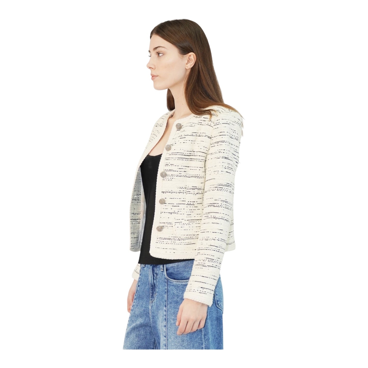 Ba&sh Cream and Black Tweed Roza Jacket - 6/8