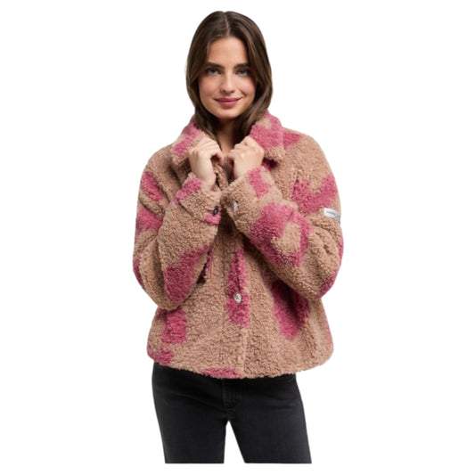 Frieda and Freddies Beige and Pink Animal Print Teddy Jacket - 12