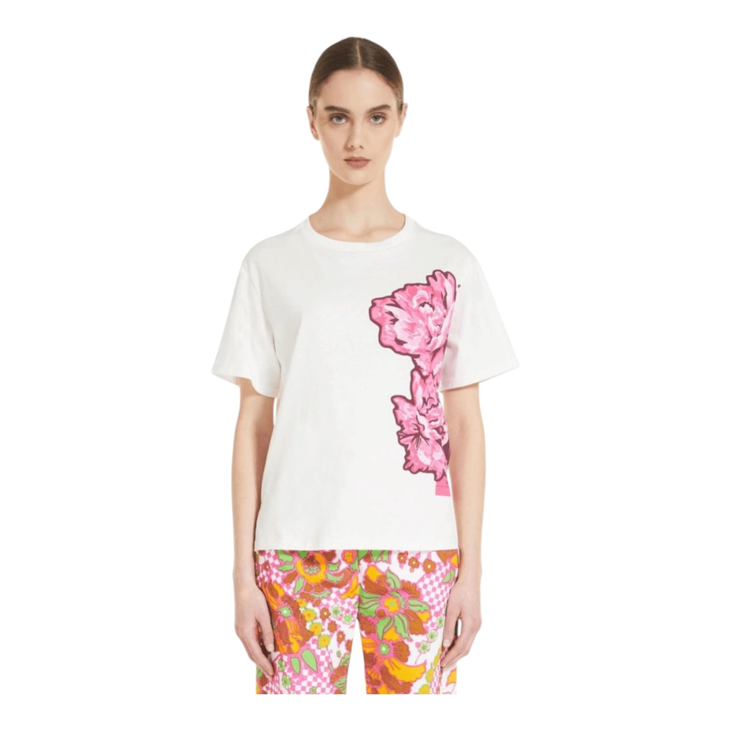 Weekend Max Mara Volume White Floral T-Shirt - 12 - NEW