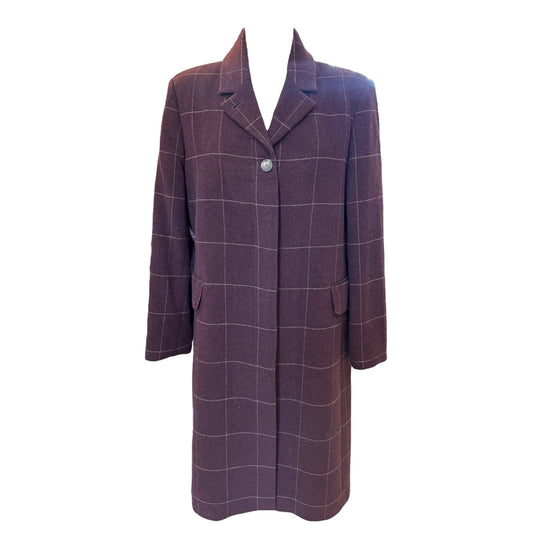 Paul Costelloe Maroon Check Wool Blend Coat - 14