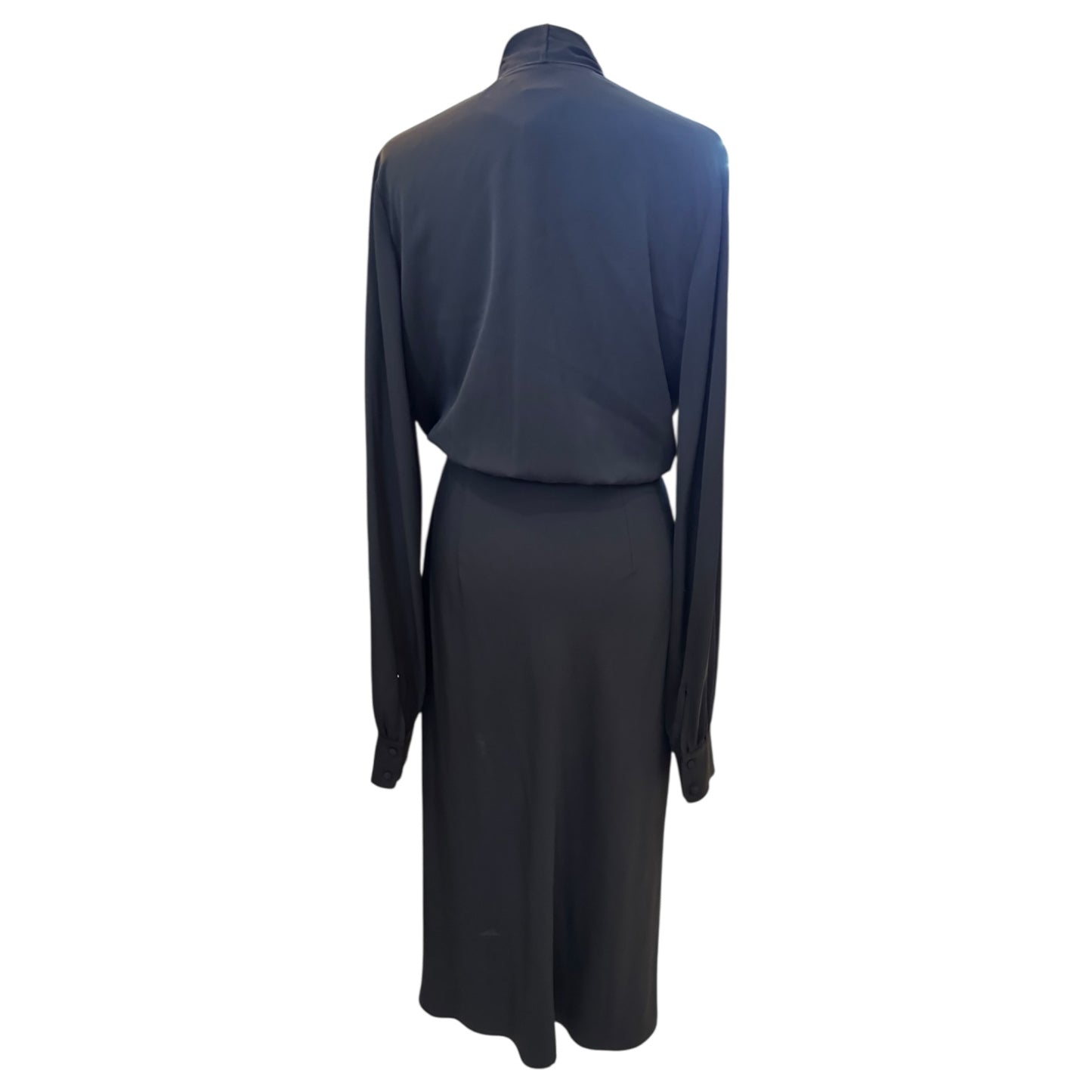 SportMax Black Silk Blend Pussy Bow Midi Dress - 10/12