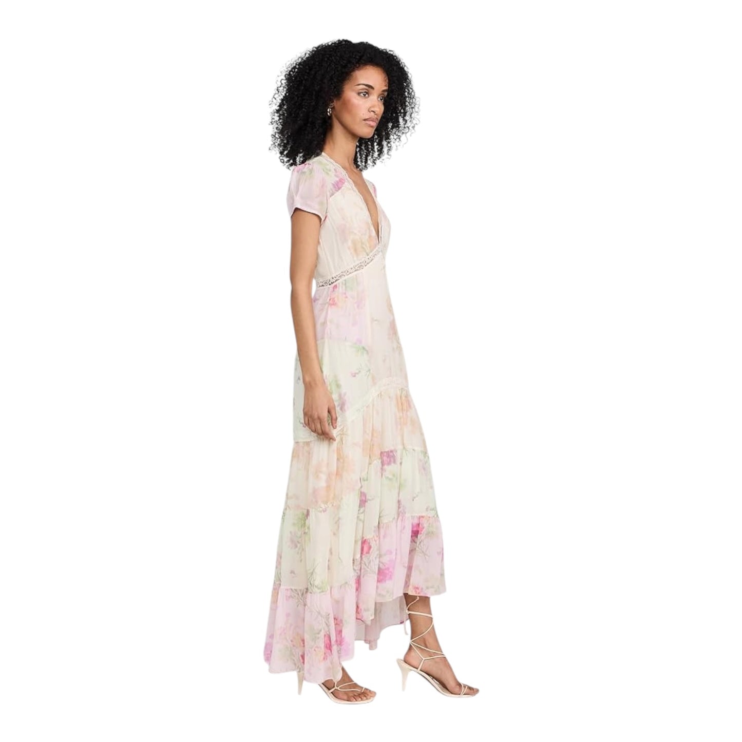 Loveshackfancy Roupell Floral Chiffon Maxi Dress Pink - 10