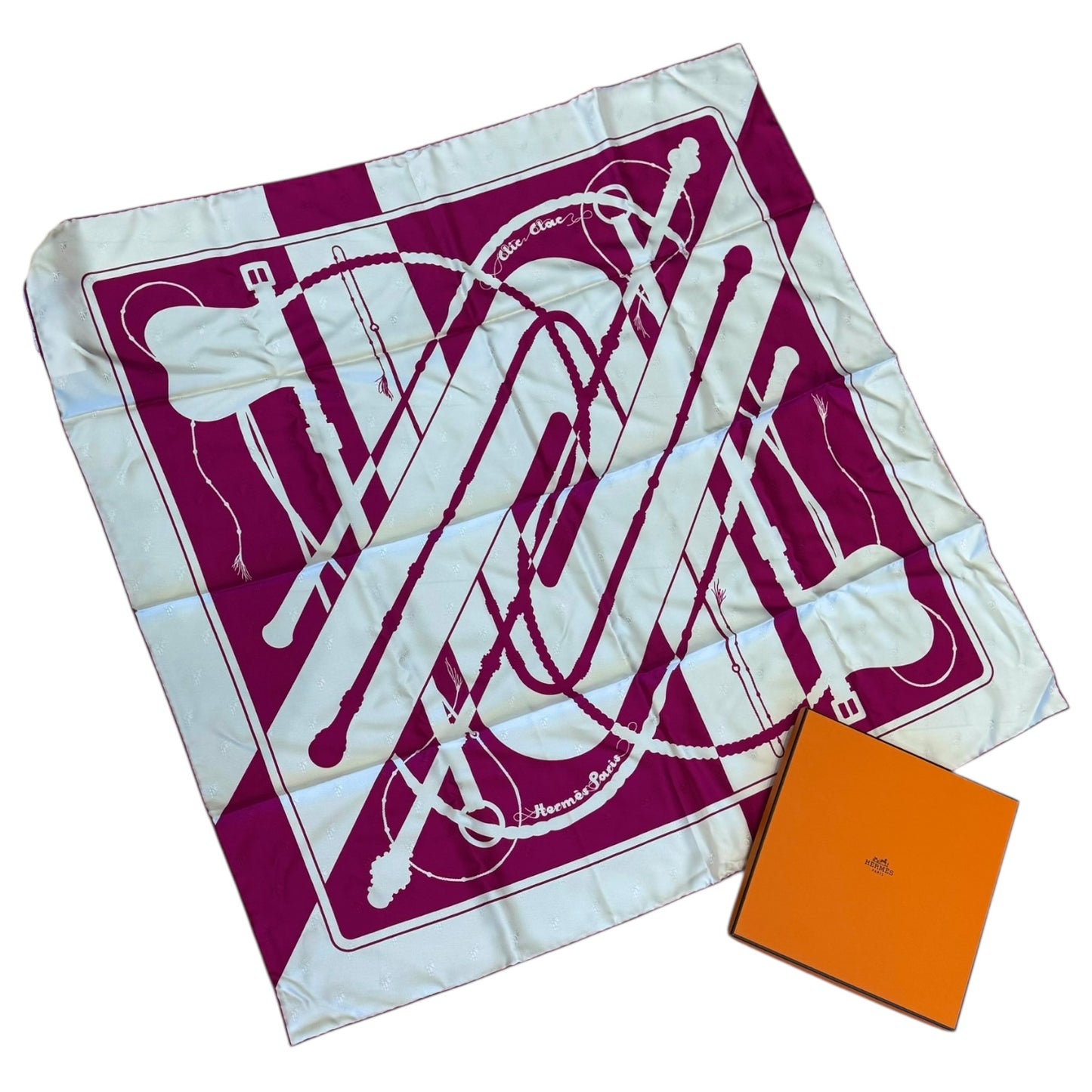 Hermes Clic Clac White and Pink Silk Scarf
