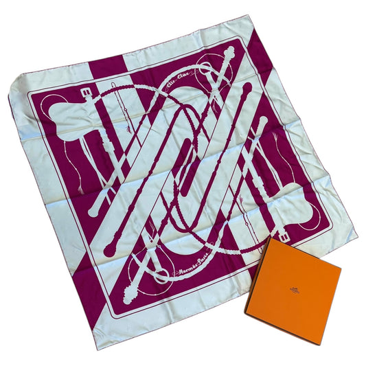 Hermes Clic Clac White and Pink Silk Scarf
