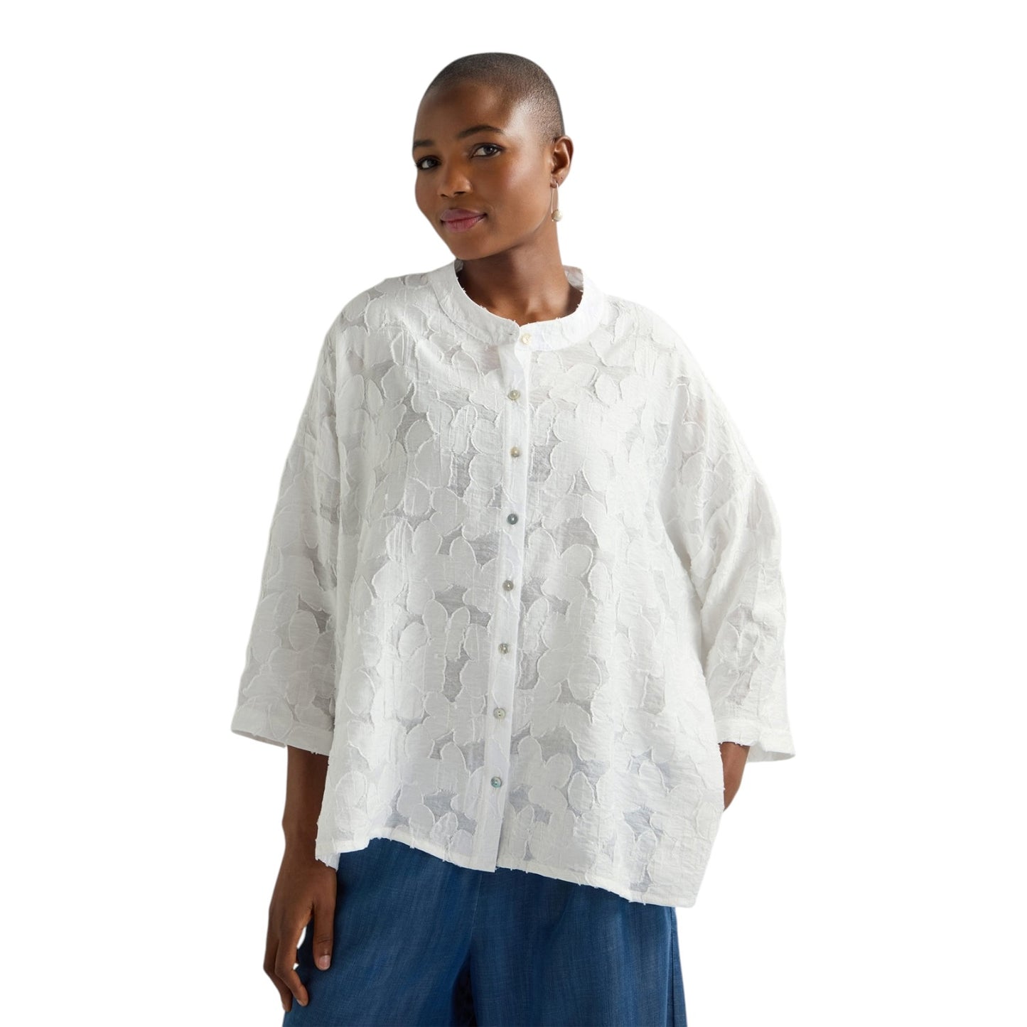 Sahara Floral Burnout White Shirt - 18 - NEW