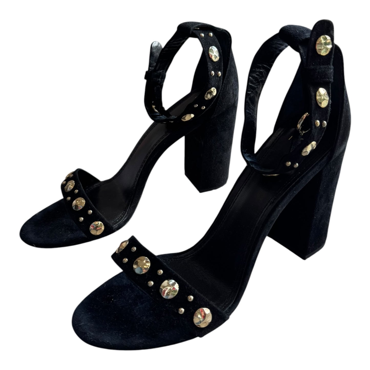 Maje Black Suede and Gold Studded Heels - 41/8