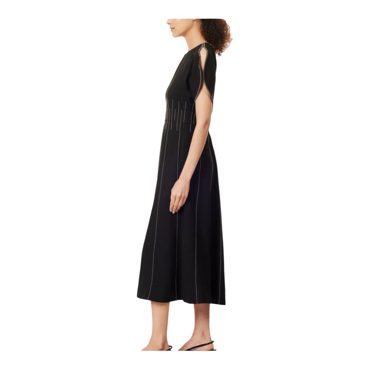Me + Em Black Round Neck Contrast Stitch Midi Dress - 12