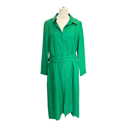 Jaeger Green Linen Midi Shirt Dress - 14