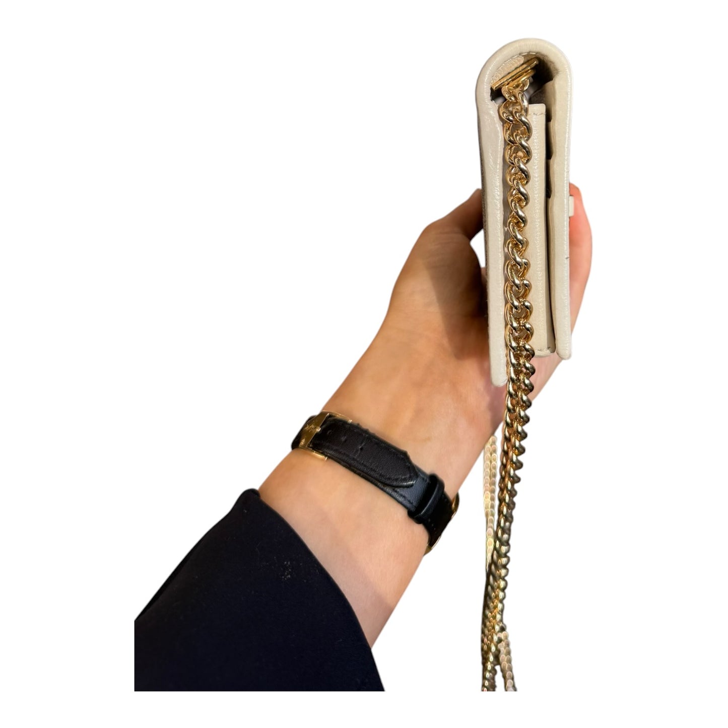 Gucci White 'Gucci 1955' GG Supreme Horsebit Chain Wallet Bag