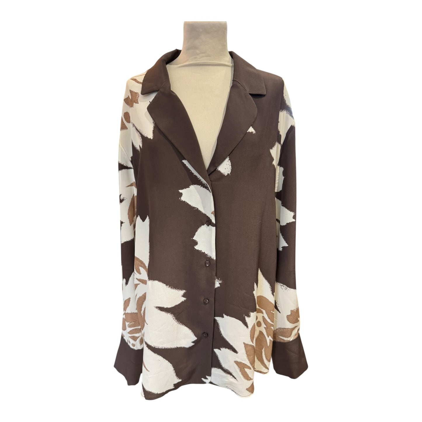 Sir Brown Floral Silk Satin Shirt - 14/16