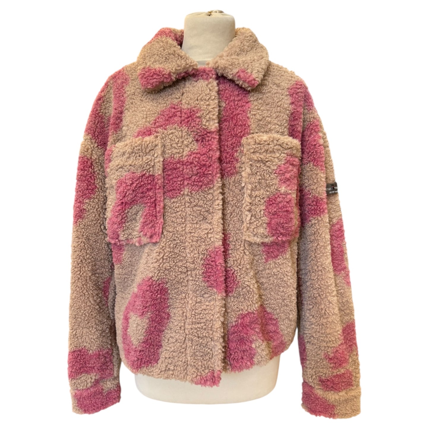 Frieda and Freddies Beige and Pink Animal Print Teddy Jacket - 12