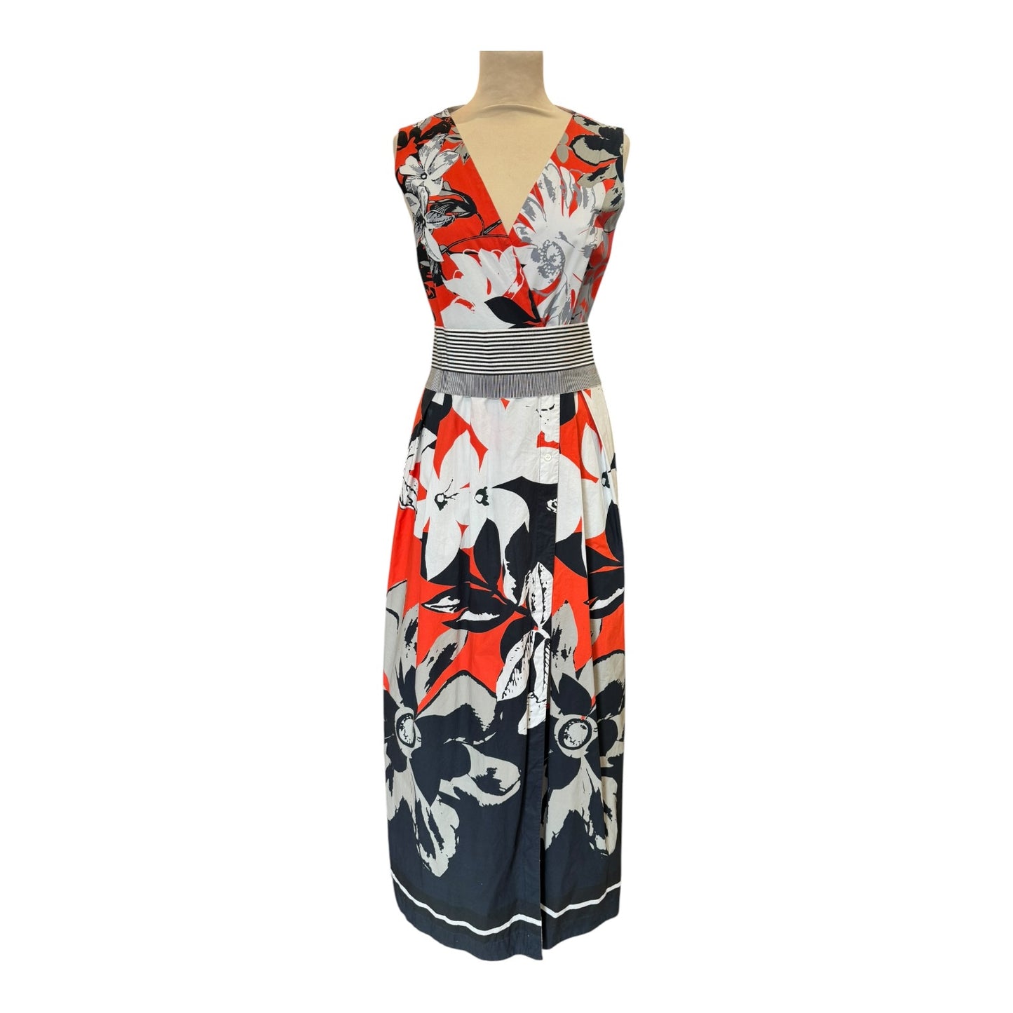 Sara Roka Navy and Coral Floral Wrap Dress - 12
