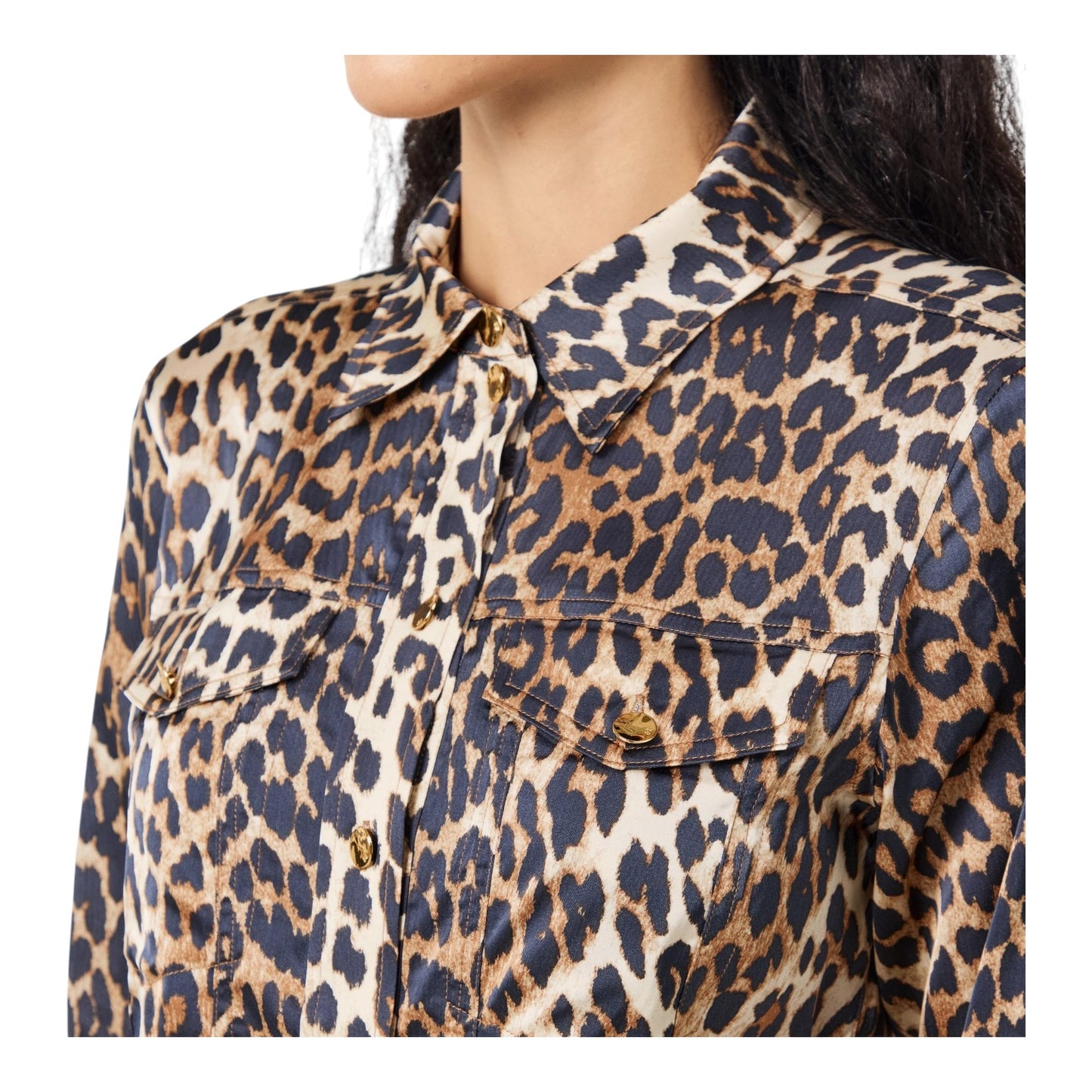 Ganni Satin Animal Print Long Sleeve Blouse - 14 - NEW