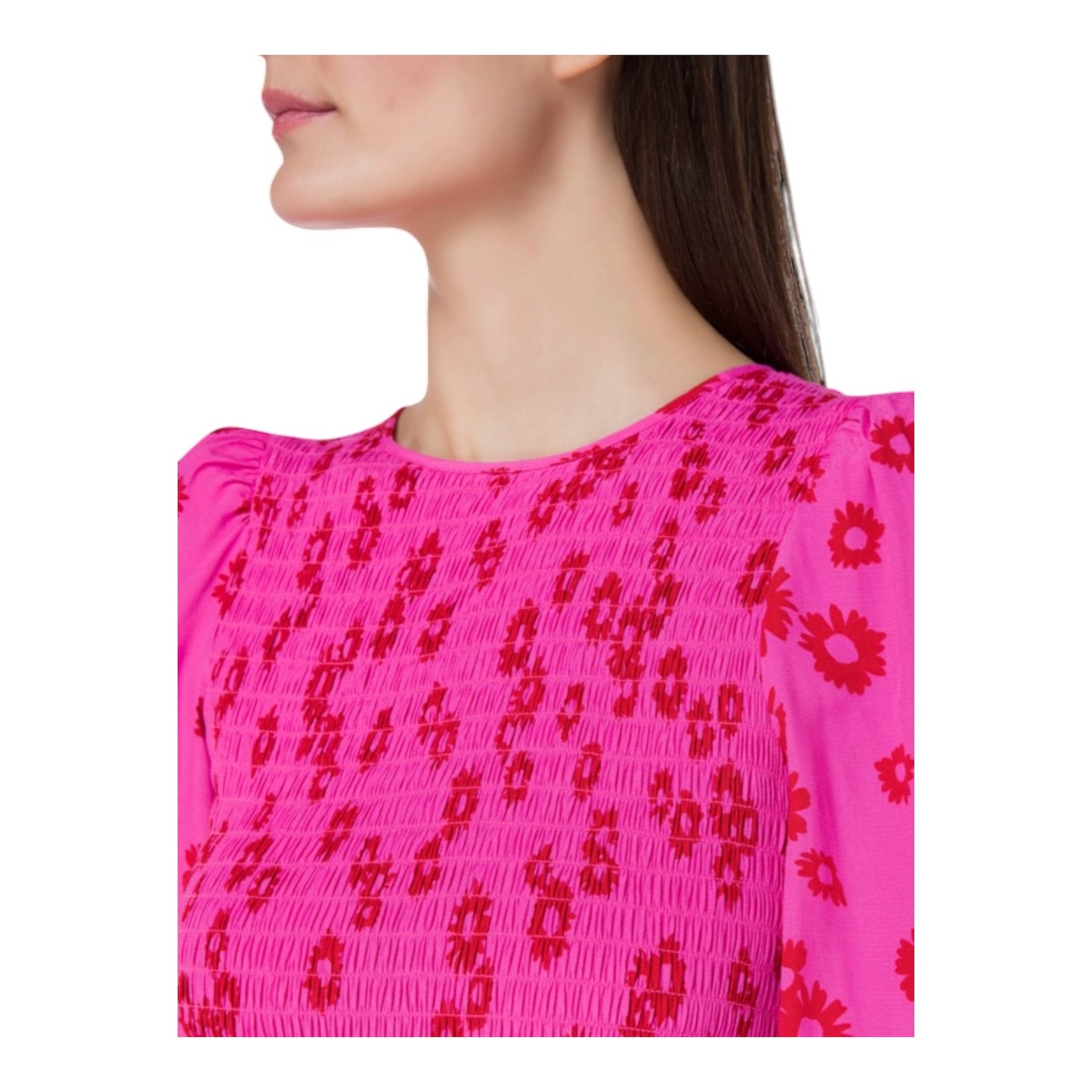 Kitri Petra Pink Daisy Print Shirred Dress - 12