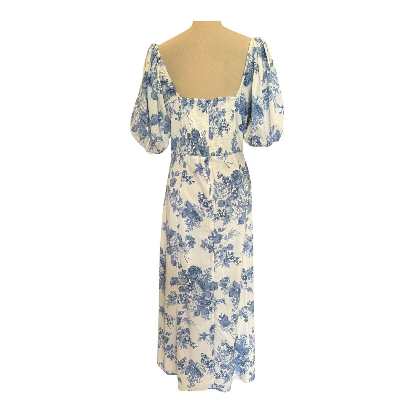 Abercrombie & Fitch Blue Floral Puff Sleeve Midi Dress - 14