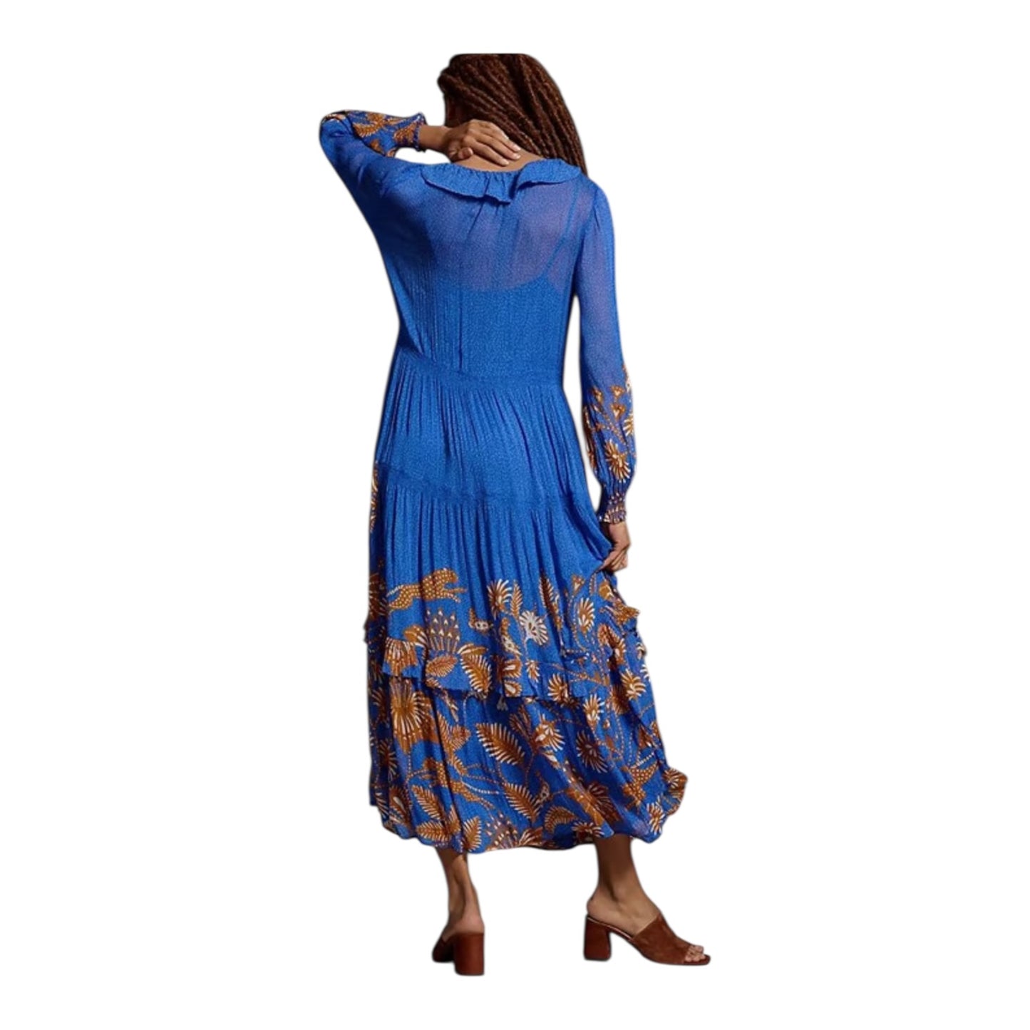 Anthropologie The Marais Blue Printed Chiffon Maxi Dress - 14