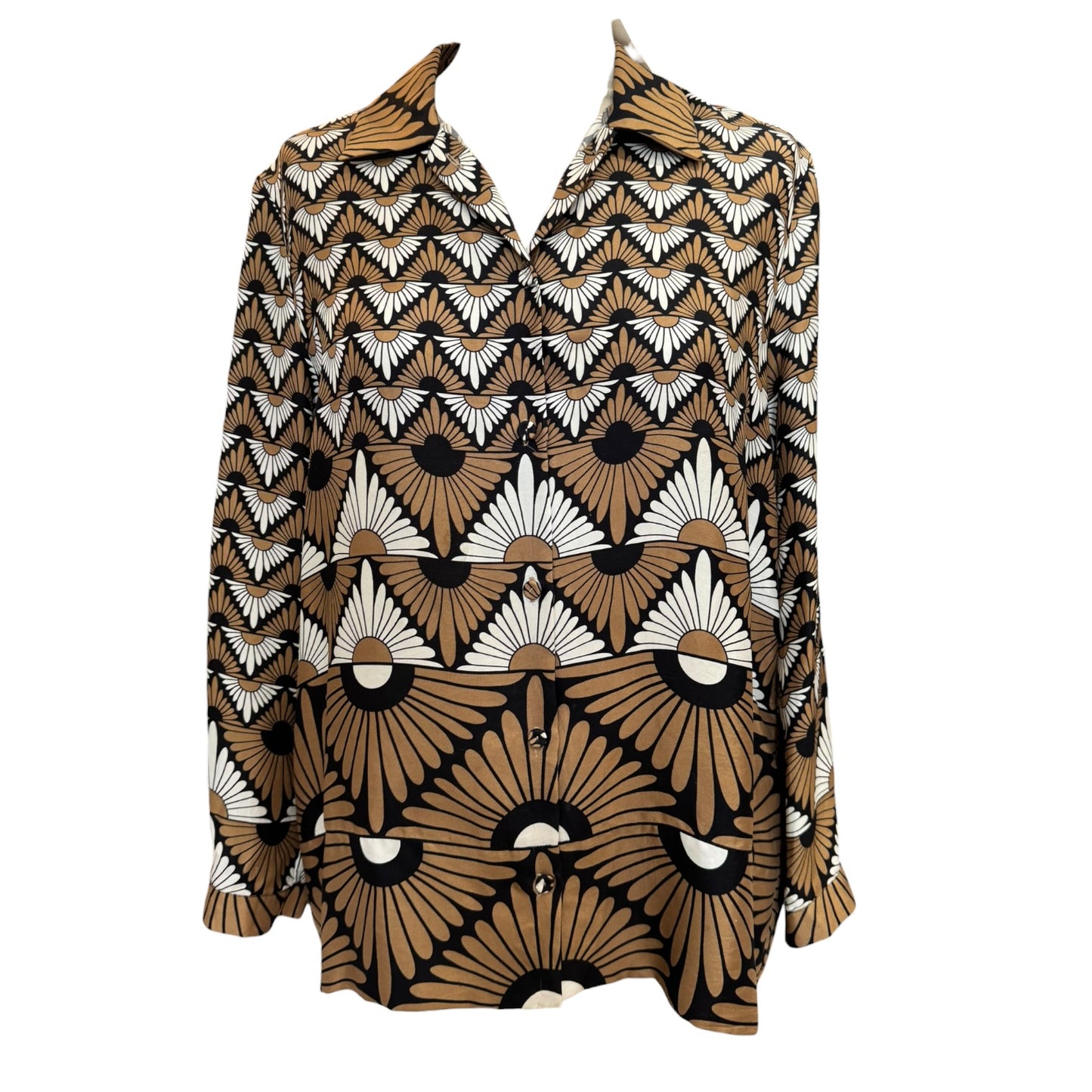 Max Mara Studio Tan and Black Silk Top - 12