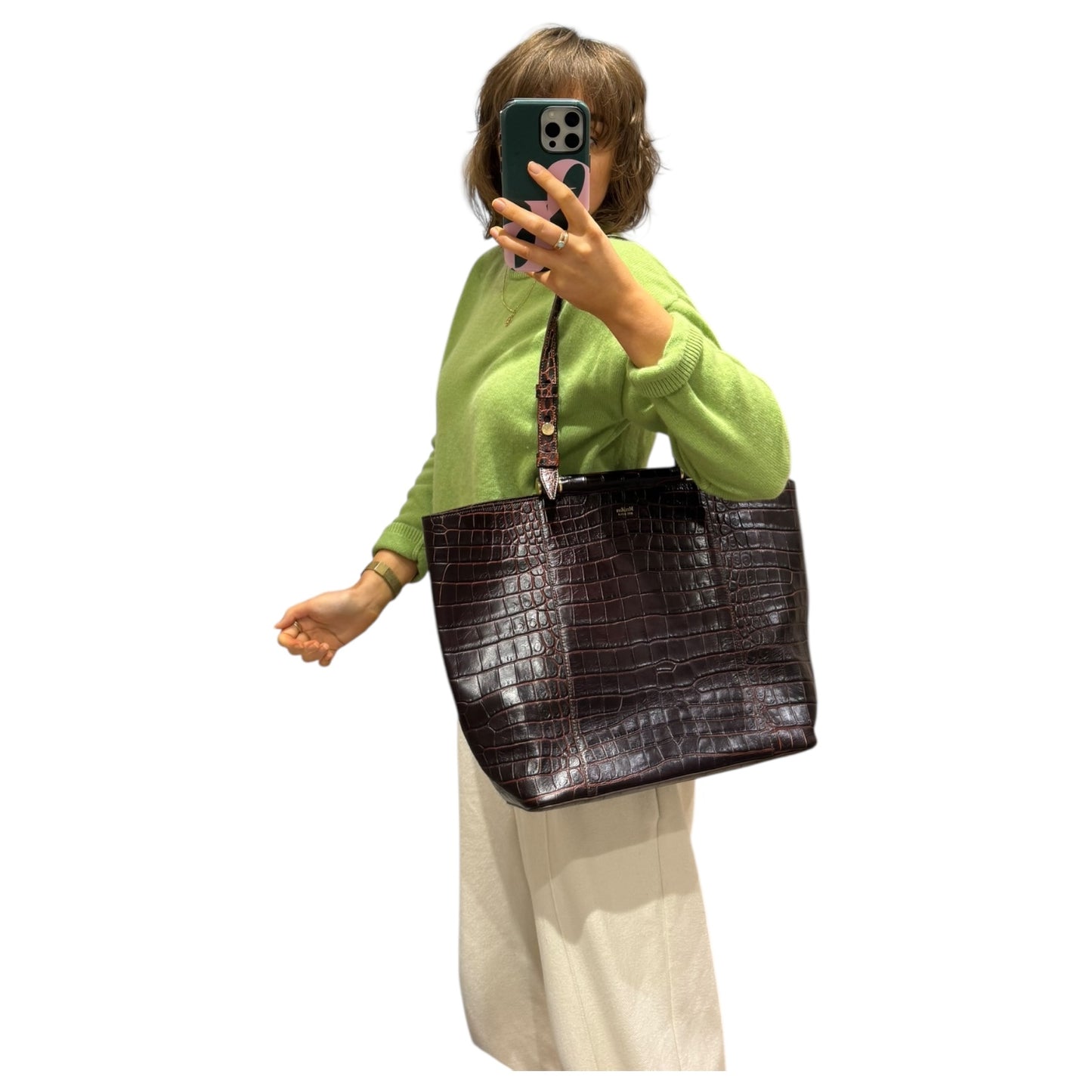 Max Mara Burgundy Textured Leather Tote Bag