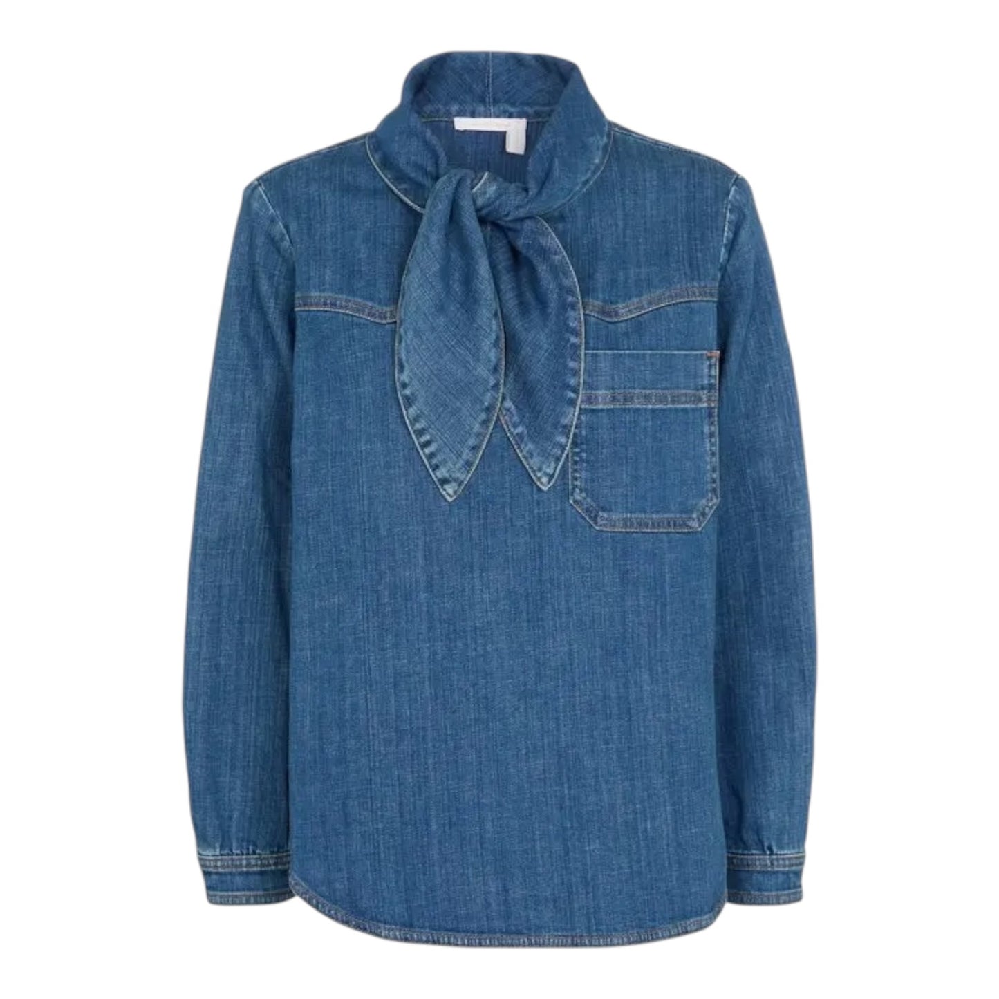 See By Chloe Tie Neck Denim Blouse - 12