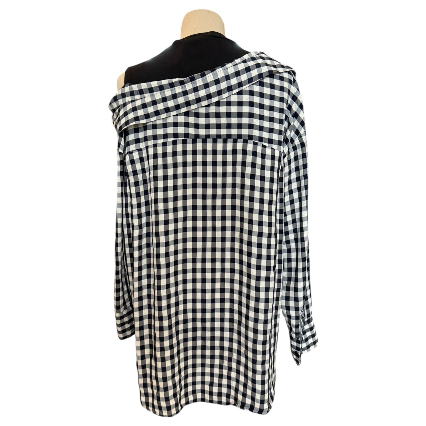 Maje Livie Layered Off Shoulder Black and Navy Check Top - 12