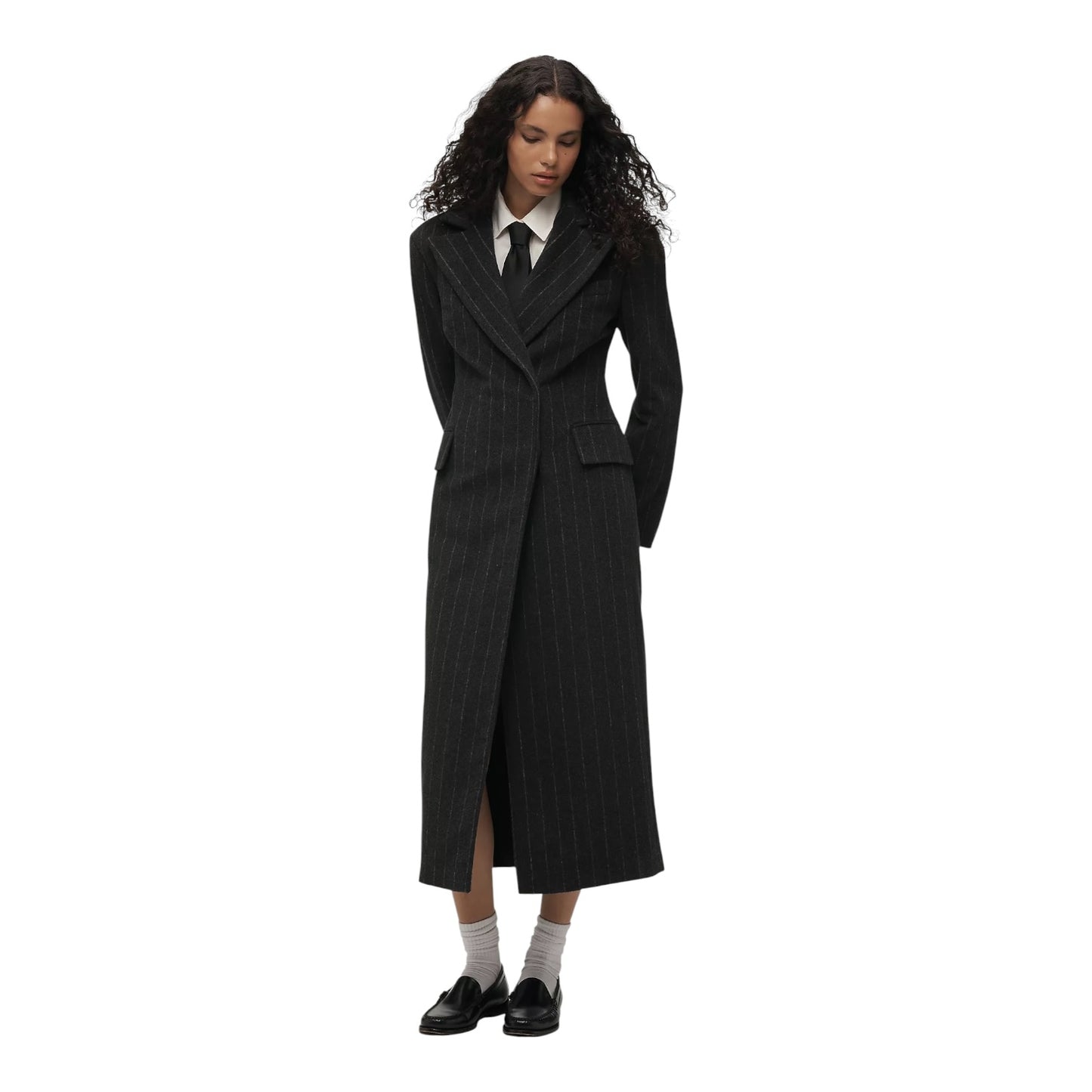 By Anthropologie Pinstripe Hourglass Wool-Blend Coat - 8