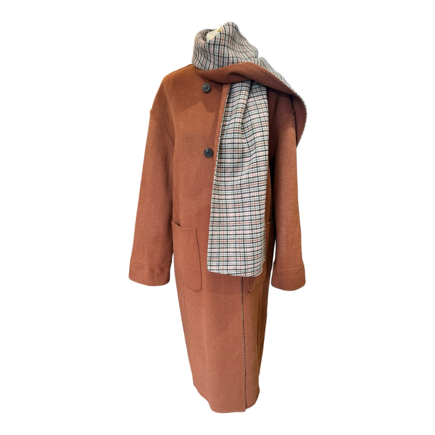 Jaeger Reversible Brown and Check Coat with Scarf - 12