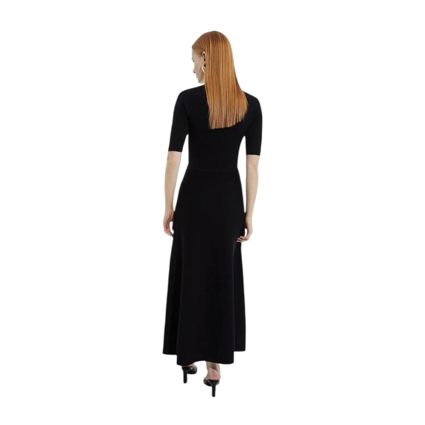 Karen Millen Black Rib Knit Military Trim Maxi Dress - 8/10 - NEW